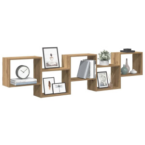 vidaXL Wandschap kubus 5 vakken bewerkt hout artisanaal eikenkleurig