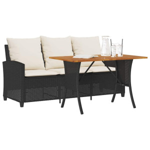 vidaXL Tuinbank 3-zits met kussens & tafel poly rattan zwart