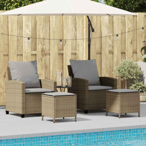 vidaXL 4-delige tuinbankset met kussens beige polyrotan