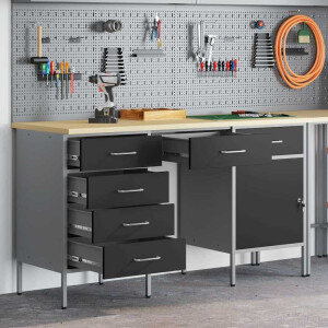 vidaXL Werk kast 3 pcs Zwart 150 x 55 x 85 cm Engineered hout en staal