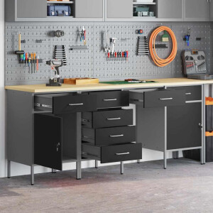 vidaXL Werk kast 4 pcs Zwart 200 x 55 x 85 cm Engineered hout en staal