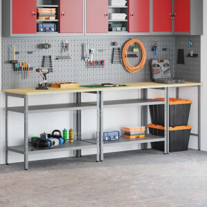 vidaXL Werkbankset met plank 3 pcs Beige en Grijs Gepoedercoat staal
