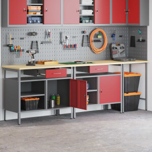 vidaXL Werkbankset met lade 3 pcs Zwart en Grijs Gepoedercoat staal