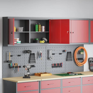 vidaXL Gereedschapskast set met plank 6 pcs Rood Gepoedercoat staal