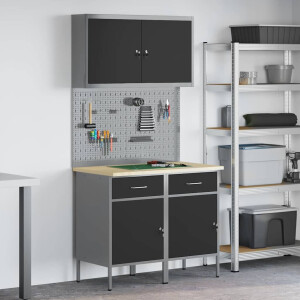 vidaXL Werk kast met lade 5 pcs Zwart Engineered hout en staal