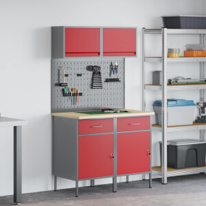 vidaXL Werkkast set 6 pcs Rood Poedergecoat staal en gefabriceerd hout