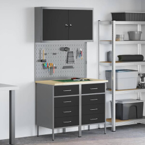 vidaXL Werk kast met lade 5 pcs Zwart Engineered hout en staal