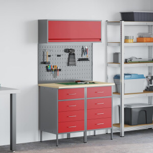 vidaXL Werkkast set 5 pcs Rood Poedergecoat staal en gefabriceerd hout