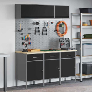 vidaXL Werkkast set 8 st Zwart Poedergecoat staal en gefabriceerd hout
