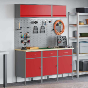 vidaXL Werkkast set 8 pcs Rood Poedergecoat staal en gefabriceerd hout