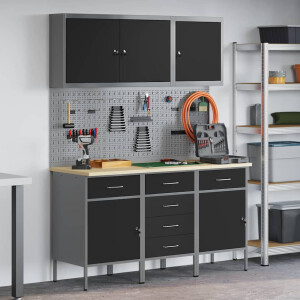 vidaXL Werk kast met lade 8 pcs Zwart Engineered hout en staal
