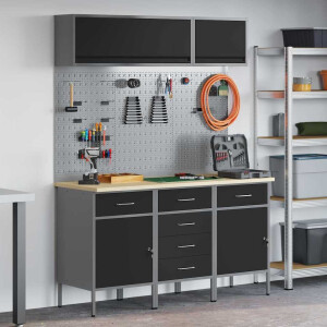 vidaXL Werkkast set 8 st Zwart Poedergecoat staal en gefabriceerd hout