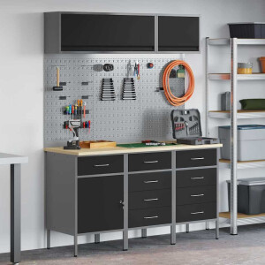 vidaXL Werkkast set 8 st Zwart Poedergecoat staal en gefabriceerd hout