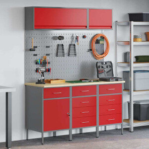 vidaXL Werkkast set 8 pcs Rood Poedergecoat staal en gefabriceerd hout