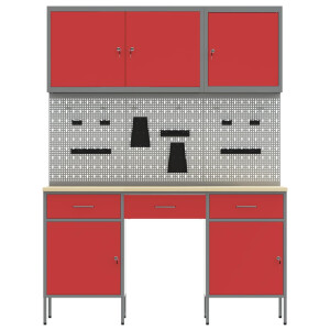 vidaXL Werk kast met lade 10 pcs Rood Engineered hout en staal