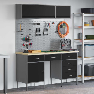 vidaXL Werkkast set 8 st Zwart Poedergecoat staal en gefabriceerd hout