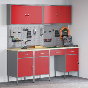 vidaXL Werk kast met lade 10 pcs Rood Engineered hout en staal