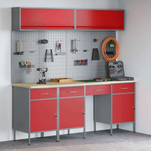 vidaXL Werkkast set 10 st Rood Poedergecoat staal en gefabriceerd hout
