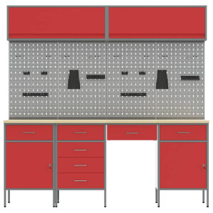 vidaXL Werk kast met lade 10 pcs Rood Engineered hout en staal