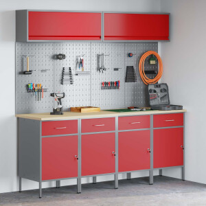 vidaXL Werkkast set 10 st Rood Poedergecoat staal en gefabriceerd hout