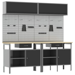vidaXL Werkbankset met lade 8 pcs Zwart en Grijs Gepoedercoat staal