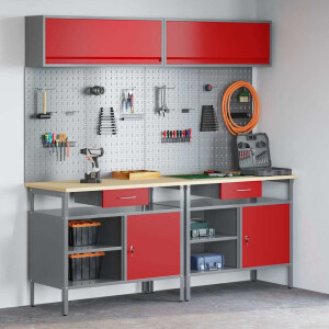 vidaXL Werkbankset met lade 8 pcs Rood en Grijs Gepoedercoat staal