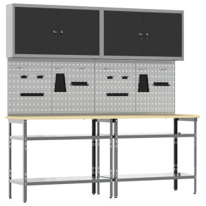 vidaXL Werkbankset met plank 8 pcs Zwart en Grijs Gepoedercoat staal