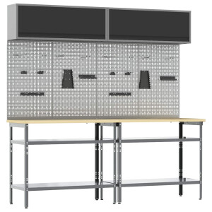 vidaXL Werkbankset met plank 8 pcs Zwart en Grijs Gepoedercoat staal
