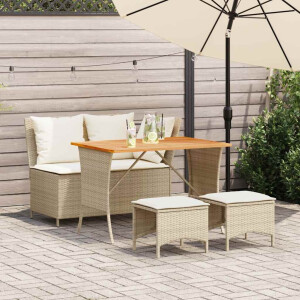 vidaXL 4-delige Tuinset met kussens poly rattan beige