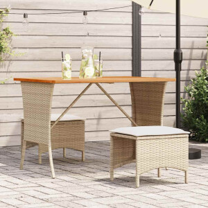 vidaXL 3-delige Tuinset met kussens poly rattan beige