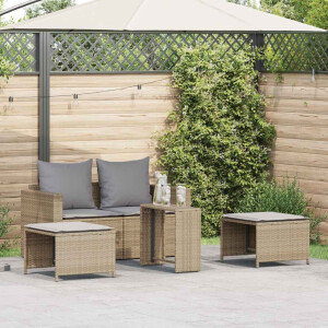 vidaXL 5-delige Tuinbankstel met kussens stapelbaar beige poly rattan