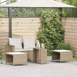 vidaXL 5-delige Tuinbankstel met kussens stapelbaar beige poly rattan