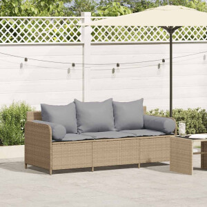 vidaXL Tuinbank 3-zits met kussens poly rattan beige