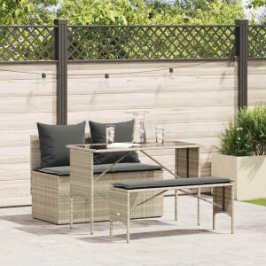 vidaXL 3-delige Tuinset met kussens poly rattan lichtgrijs