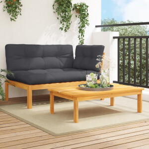 vidaXL 2-delige Loungeset pallet met kussens massief acaciahout