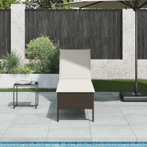 vidaXL Ligstoel met kussen bruin 55x200x44cm polyrotan