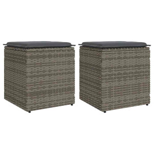 vidaXL Tuinkrukken met kussens 2 st 40x40x43 cm poly rattan grijs