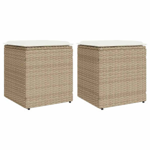 vidaXL Tuinkrukken met kussens 2 st 40x40x43 cm poly rattan beige