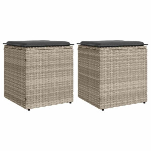 vidaXL Tuinkrukken met kussens 2 st 40x40x43 cm poly rattan lichtgrijs