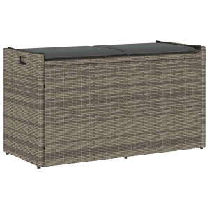 vidaXL Opbergbank met kussen voor buiten 100 cm poly rattan grijs