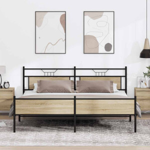 vidaXL Bedframe zonder matras metaal sonoma eikenkleurig 193x201 cm