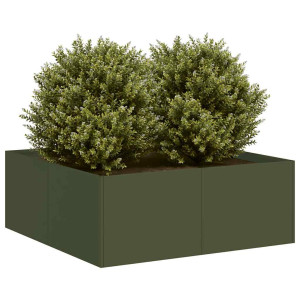 vidaXL Plantenbak 80x80x30 cm staal olijfgroen