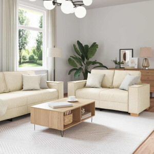 vidaXL Bankstel 3 pcs Beige 220 x 80 x 84 cm Linnen-mix stof