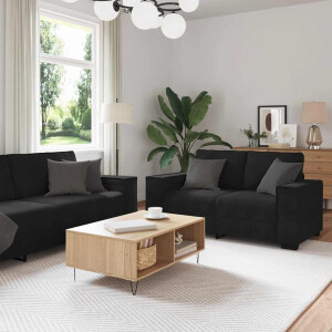 vidaXL 3-delige Loungeset met kussens fluweel zwart