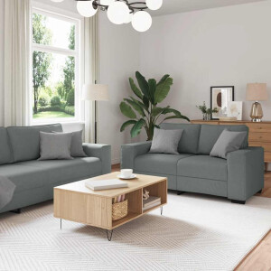 vidaXL 3-delige Loungeset met kussens stof donkergrijs