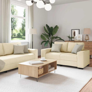 vidaXL 3-delige Loungeset met kussens stof crèmekleurig