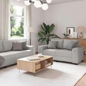 vidaXL 3-delige Loungeset met kussens stof wolk grijs
