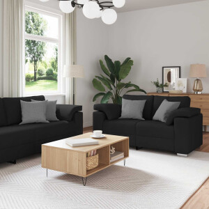 vidaXL Bank 3 pcs Zwart 219 x 80 x 82 cm Linnen-mix stof
