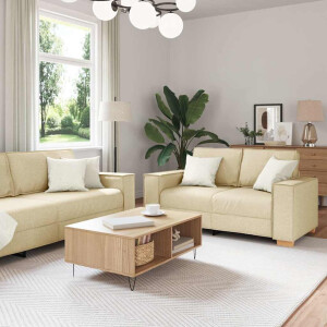 vidaXL 2-delige Loungeset met kussens stof crèmekleurig