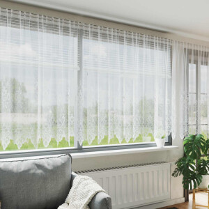 vidaXL Kantgordijn met gordijnen Bloemen Wit 180 x 900 cm Polyester